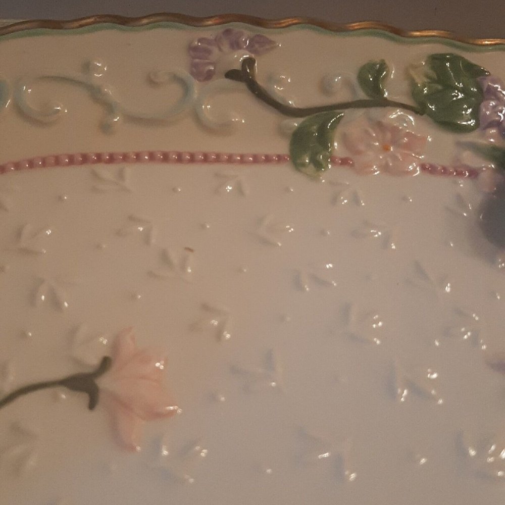 Vintage Avon Easter Spring Serving Platter Pottery Dish Duck Flowers Handle 2001 - Picture 5 of 13